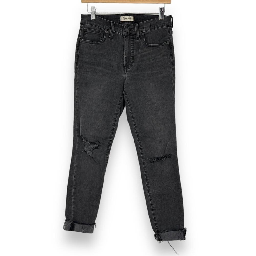 Madewell 9" High‎ Rise Skinny Jeans Women's 28 Black Distressed Raw Hem Jeans